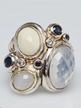 David Yurman | Ring | Sterling Silver Multi-Stone Oval Mosaic Ring with Diamonds